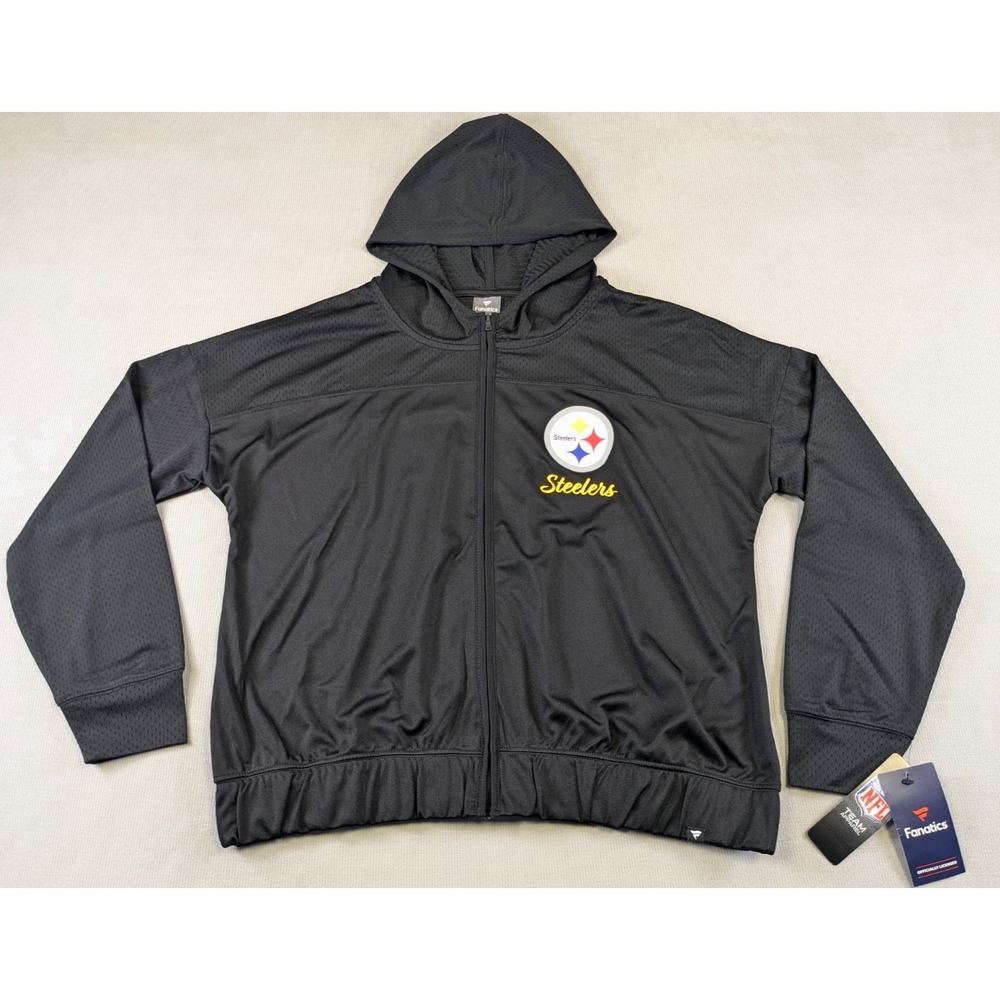 Pittsburgh Steelers Jacket Womens Large Black Fanatics Hoodie Full Zip New NFL
